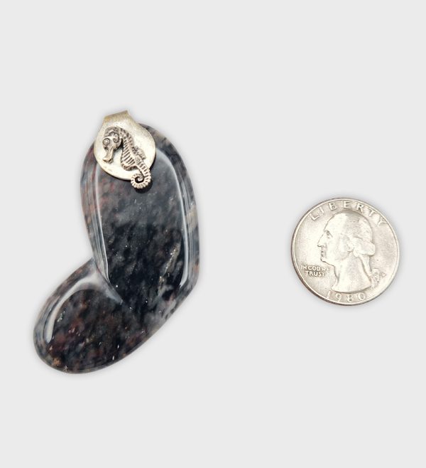 Black & White Jasper Heart with Seahorse Pendant