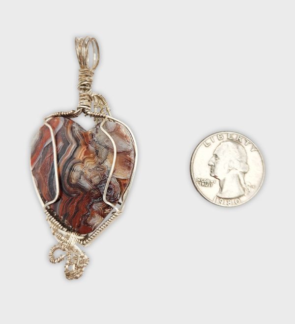 Crazy Lace Agate Heart with Sterling Silver Wrap