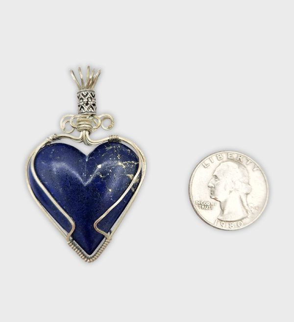 Heart Lapis Lazuli Pendant With Sterling Silver Warp