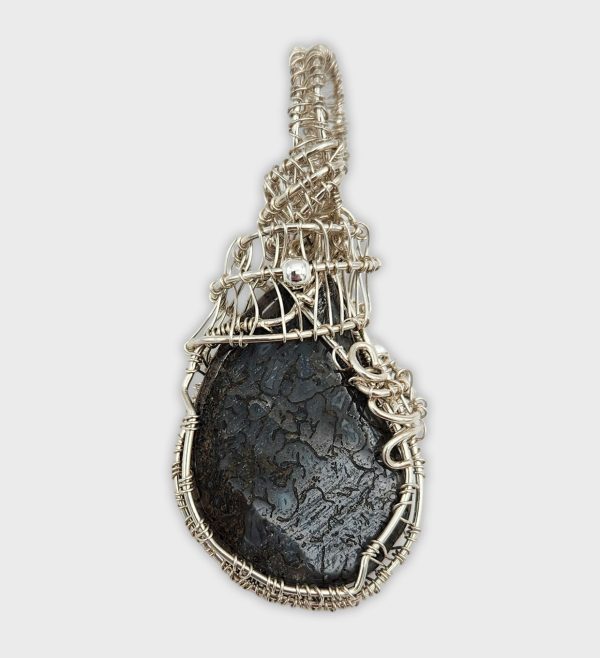 Dinosaur Bone Pendant with Sterling Silver in Rare Black Color