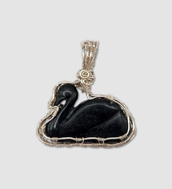 Obsidian Black Swan with Sterling Silver Wrap
