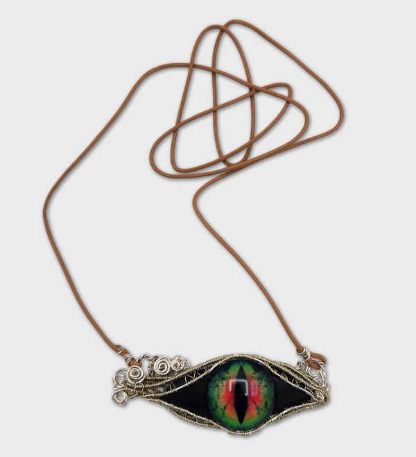 Silver Wrapped Dragon Eye Pendant with Leather Cord