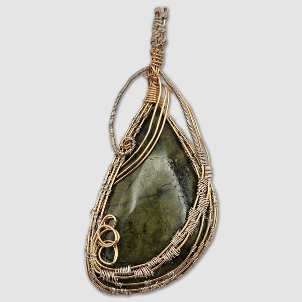 Avocado Turquoise wrapped in Gold Wire