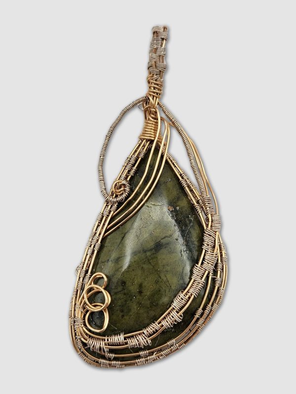 Avocado Turquoise wrapped in Gold Wire