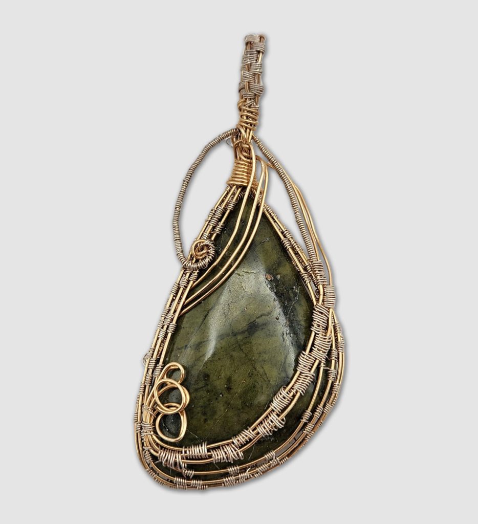 Avocado Turquoise wrapped in Gold Wire
