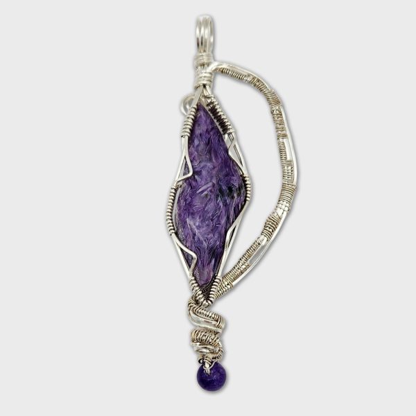 Sterling Silver-Wrapped Charoite Pendant