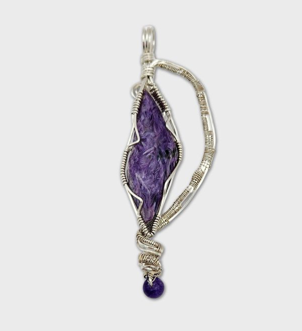 Sterling Silver-Wrapped Charoite Pendant