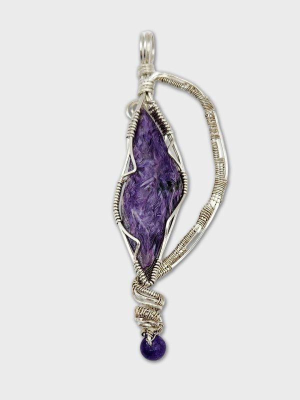 Sterling Silver-Wrapped Charoite Pendant